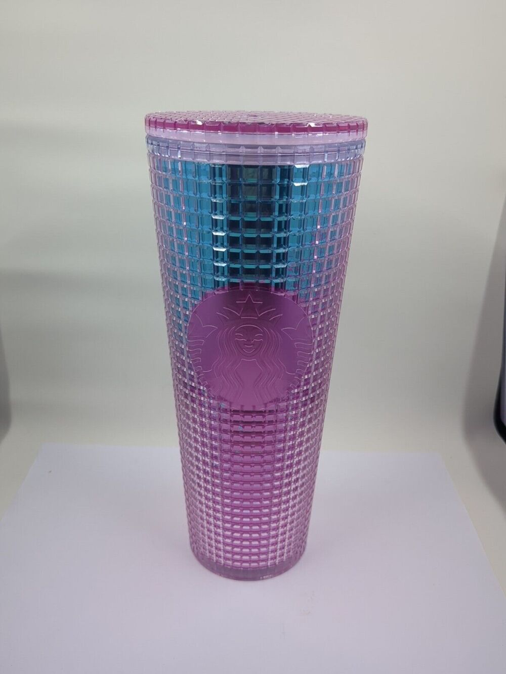 Starbucks Summer 2021 Pink & Blue Grid Venti 24oz Tumbler Cold Cup Mermaid Logo